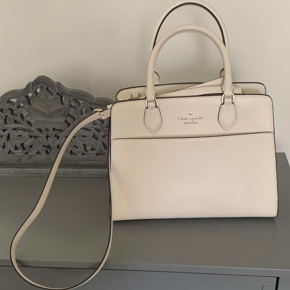 CLEAN* KATE SPADE cream leather satchel with detachable strap